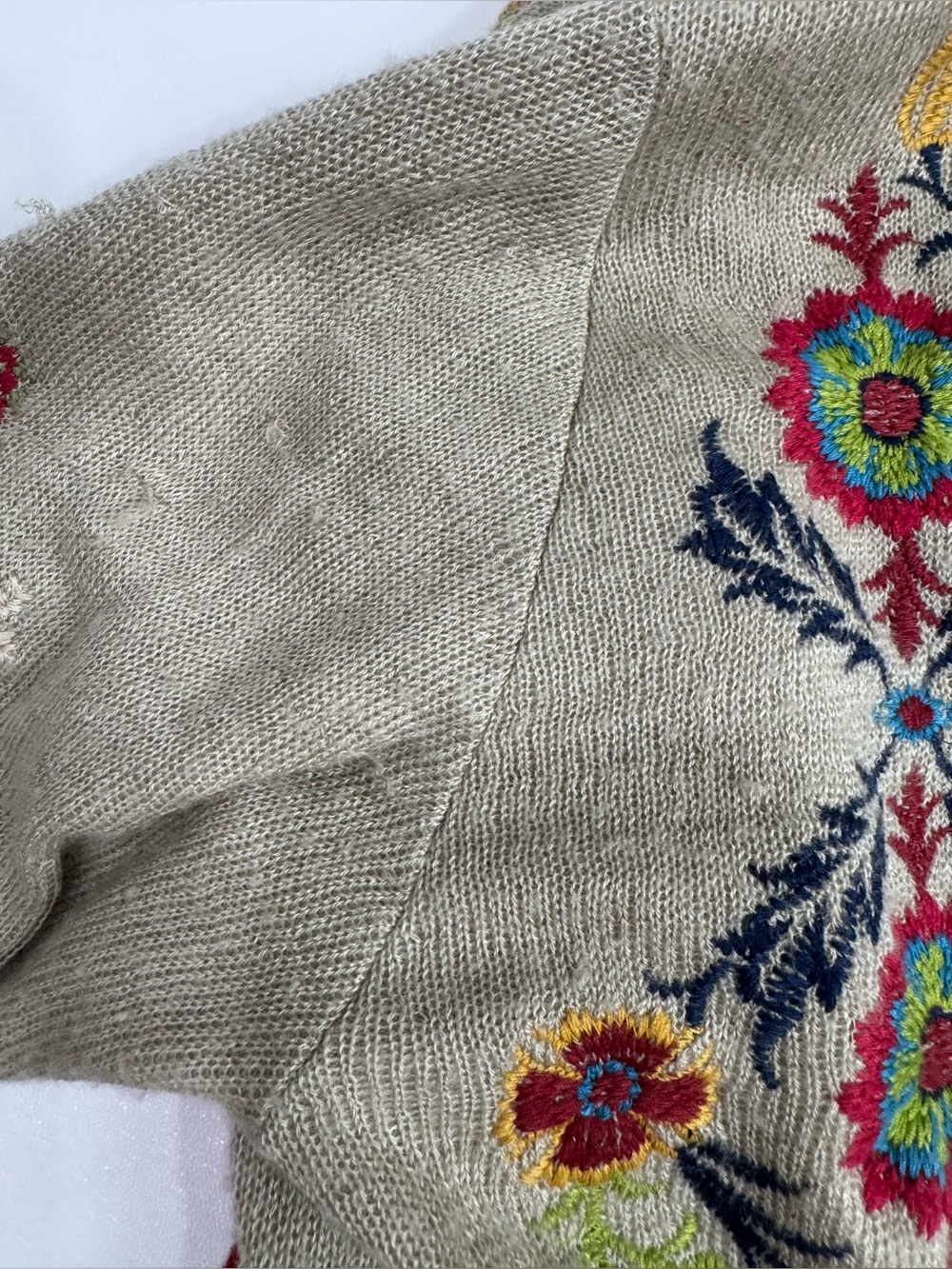 JOHNNY WAS BIYA HOODED OPEN CARDIGAN Sweater Sz S Tan Multicolor Embroidered - Picture 12 of 12